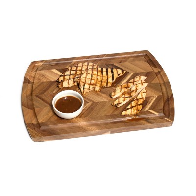 Acacia Herringbone Rectangular Cutting Board with Side Grooves
