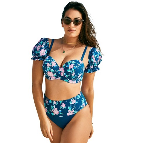 Swimsuits For All Women's Plus Size Puff Sleeve Underwire Bikini Top :  Target