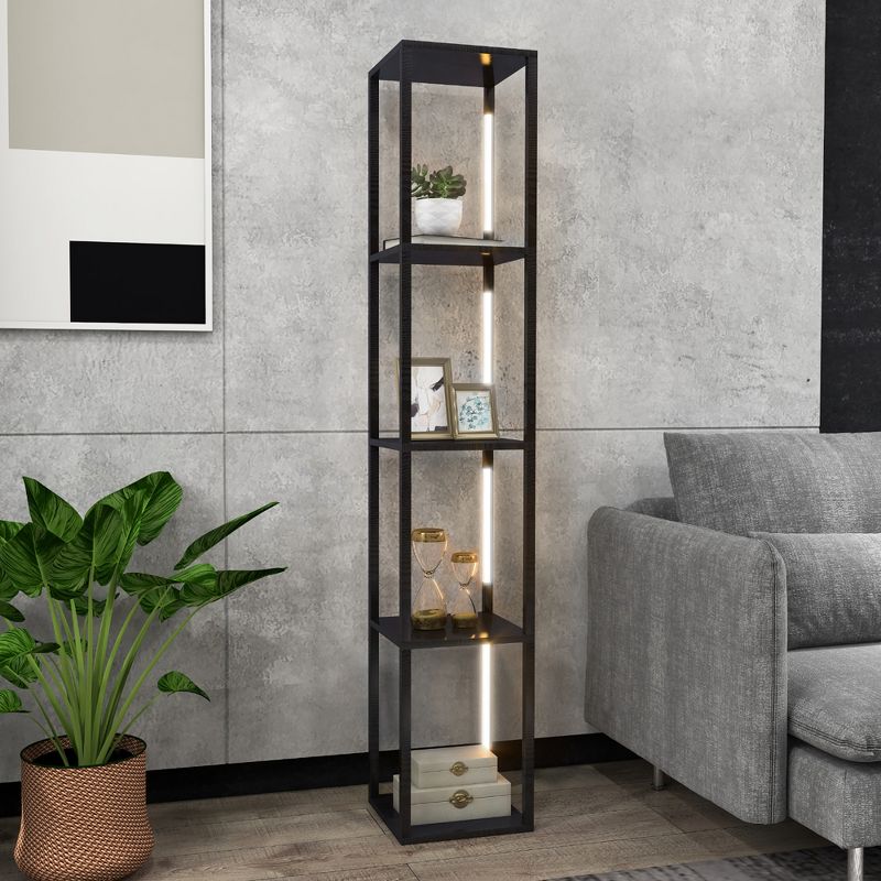 Costway 64'' Modern Shelf Floor Lamp with  3-Level Dimmable LED Bulbs and Rotatable Poles, 3 of 11