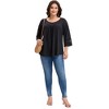 Agnes Orinda Women's Plus Size Hollow Out Gathered Patchwork Long Sleeve Pleated Tunics Casual Blouse - 3 of 4