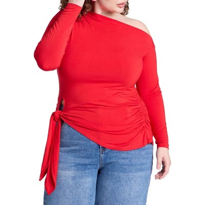 ELOQUII Women's Plus Size Asym Top With Tie