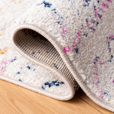 Ivory and Fuchsia Geometric Runner Rug, 2' x 7'