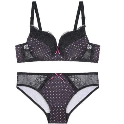 Agnes Orinda Women's Plus Size Lace Polka Dots 2-Piece Lingerie Set