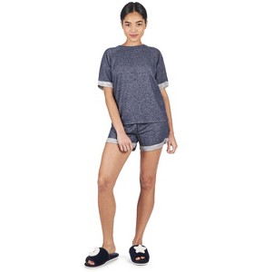 Memoi Women's Terry Slub Knit Two-Tone Matching Short and T-Shirt Set - 1 of 4