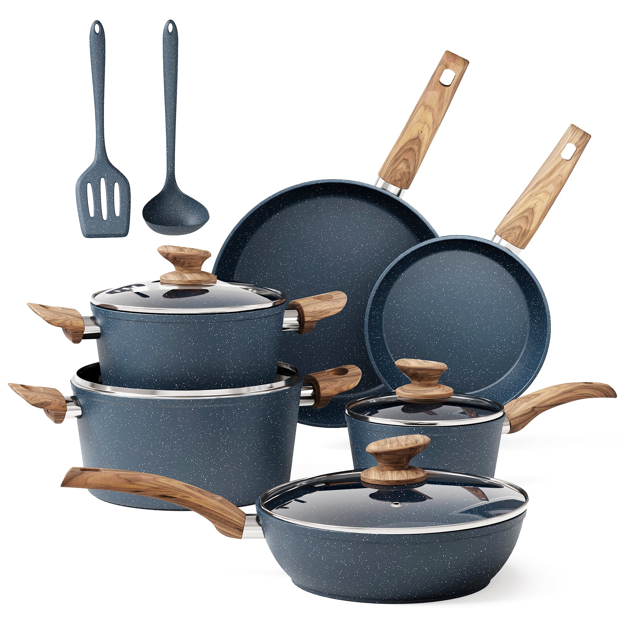 Captiva Designs 12-Piece Non-Toxic Granite Nonstick Cookware Set, Induction Compatible, Lightweight with Stay-Cool Bakelite Handle, Blue