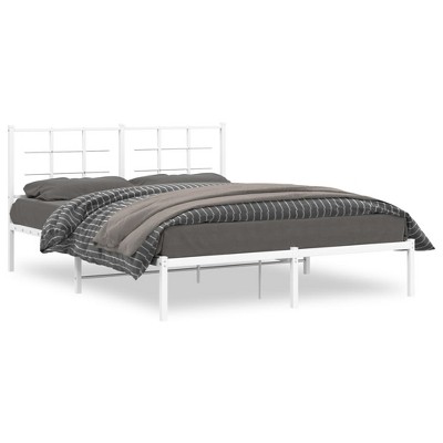 vidaXL Metal Bed Frame with Headboard White 59.1 in.x78.7 in.
