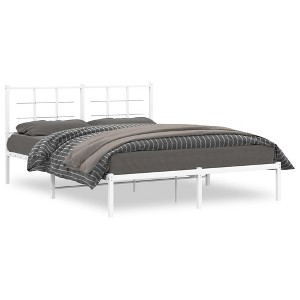 vidaXL Metal Bed Frame with Headboard White 59.1 in.x78.7 in. - 1 of 4