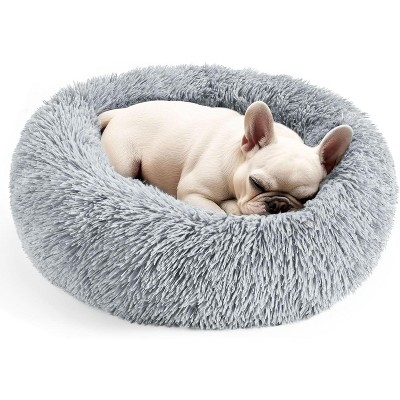 Dog & Cat Bed for Indoor Cats, 20in Calming Donut Bed for Puppy and Kitten, Washable Round Fluffy Pet Bed for Small Medium Dogs and Cats
