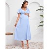 Maternity Dress Ruffle Short Sleeve V Neck Twist Front Summer A Line Midi Dress Baby Shower Photoshoot - 4 of 4