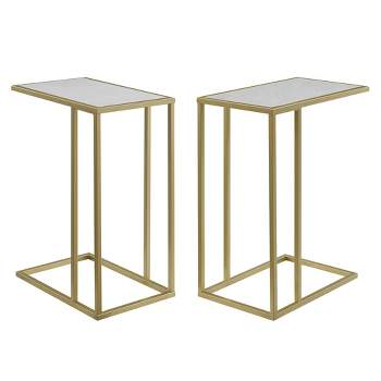 Set of 2 Arja Modern Glam Rectangular C Tables Faux Marble White/Gold - Saracina Home