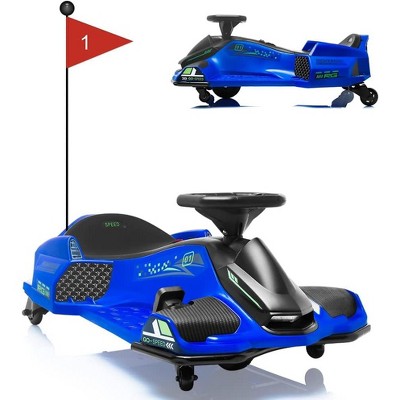 Kids Electric Drift Car, 24V Ride-On Go-Kart, Speed Up to 7.5MPH, Built-in Music, Colorful LED Tail Lights, Low-Power Alarm, for Boys Girls
