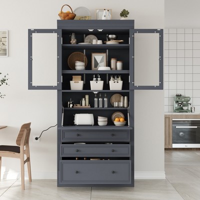 ModernLuxe 78" Tall Kitchen Pantry Storage Cabinet, Freestanding Cupboard, Farmhouse Pantry Cabinet with Drawers & Adjustable Shelves, Gray — фото 3