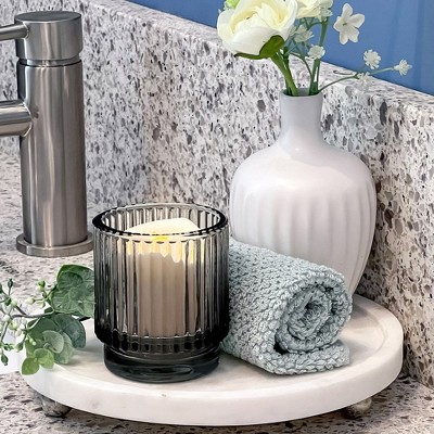 Smoke Gray Ribbed Glass Tealight Votive Candle Holders Set of 6
