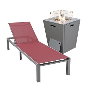 LeisureMod Marlin Modern Outdoor Patio Chaise Lounge Chair in Grey Aluminum Frame with Square Fire Pit Side Table - 1 of 4