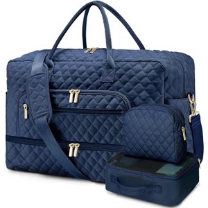 Large Travel Duffel Bag with Shoe Compartment, 3PCS Set for Women, Carry On Overnight, Gym, and Hospital Bag - 1 of 4