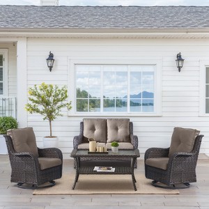 Buenhomino 4 Pieces Patio Furniture Set, Outdoor Swivel Glide Chairs with Loveseat and Coffee Table, All-Weather Patio Conversation Set - 1 of 4