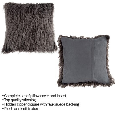 18-inch Gray Faux Fur Square Accent Pillow Set