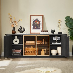 SeaCamel 64-Inch Wavy TV Stand - Wooden Vertical Stripe Media Console with Storage for Living Room, Bedroom, Entryway - 1 of 4