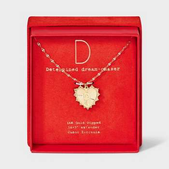 14K Gold Dipped Diamond Ray Initial Heart Tag Necklace - A New Day™ Gold