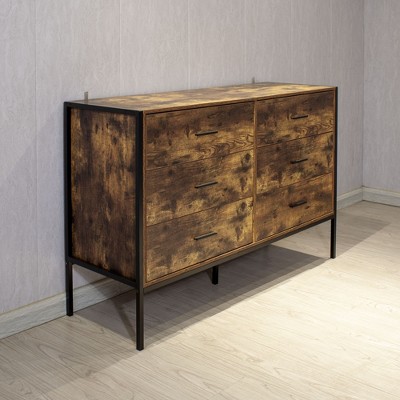 NicBex 6 Drawer Dresser for Bedroom,Industrial Style Dressers with Sturdy Steel Frame,Dressers for Closet,Living Room,Hallway,Brown