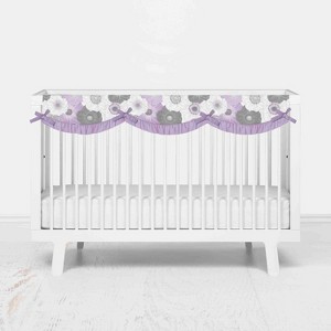 Bacati - Watercolor Floral Purple Gray Long Side Crib Rail Guard Cover - 1 of 4