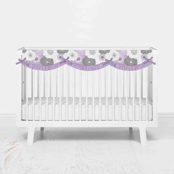 Bacati - Watercolor Floral Purple Gray Long Side Crib Rail Guard Cover