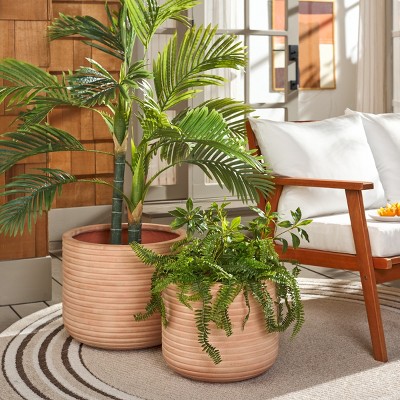 Nardo Terracotta Large Planter Set of 2 with Horizontal Stripes