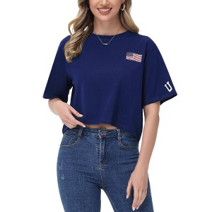 Anna-Kaci Women's Cropped Flag Graphic Tee with Short Sleeves and Crew Neckline - 1 of 4