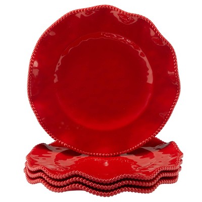 Certified International Set of 4 Perlette Melamine Dinner Plates Red