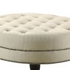Kumasinova Retro Coffee Table Ottoman with Nailhead Trim,Luxury Round Tufted Ottoman with Eucalyptus Wood Legs for Living Room,Home Decor,Beige - 4 of 4