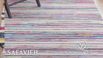 Handmade Ivory & Blue Stripe Cotton Round Area Rug - 5' x 8'