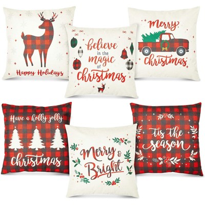 Farmlyn Creek 6 Pack Red Plaid Christmas Throw Pillow Covers Case 18 x 18 Inch