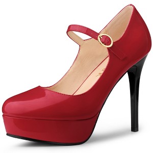 Allegra K Women's Platform Round Toe Ankle Strap Stiletto High Heel Pumps - 1 of 4