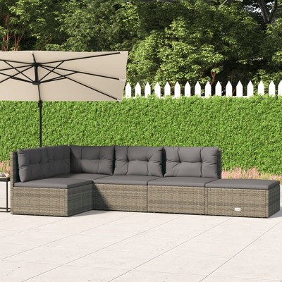 vidaXL 5 Piece Patio Lounge Set with Cushions Gray Poly Rattan