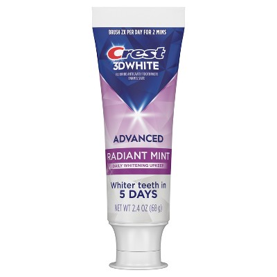 Crest 3D White Advanced Teeth Whitening Toothpaste, Radiant Mint - Trial Size - 2.4oz