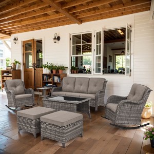 Belord Patio Furniture Set with Rocking Chairs, All Weather Wicker Outdoor Conversation Set with Patio Couch Rocking Chair Coffee Table Ottoman - 1 of 4