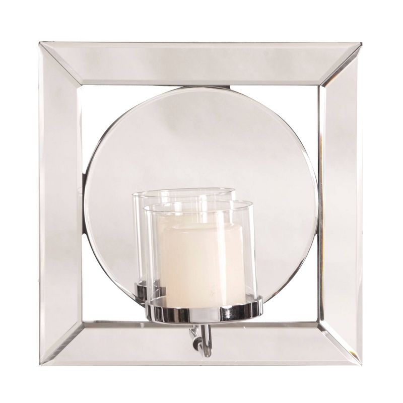 Howard Elliott Square Mirror with Candle Holder Silver, 1 of 9