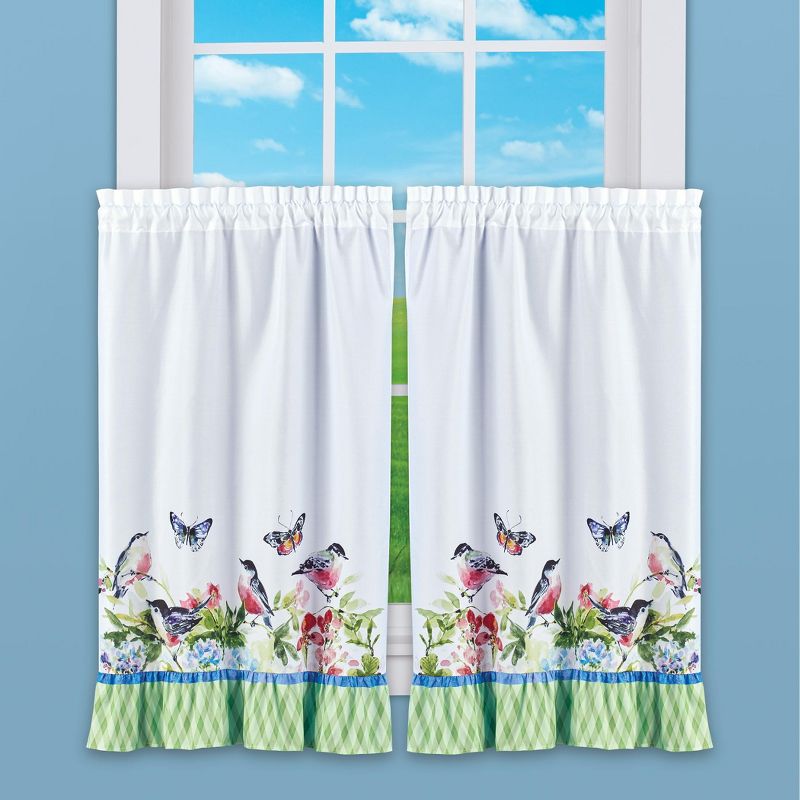 Collections Etc Colorful Bird Garden Printed Kitchen Curtains, 2 of 4