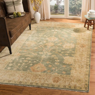 Oushak Medium Blue and Beige Wool Area Rug 6' x 9'