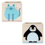 3 Sprouts Large 13 Inch Square Children's Foldable Fabric Storage Cube Organizer Box Soft Toy Bin Bundle with 1 Blue Cat and 1 Arctic Penguin Design