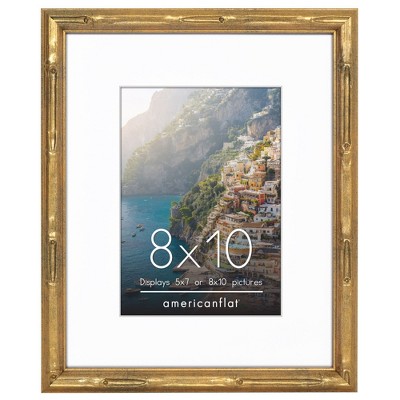 Americanflat Picture Frame with Mat - Gold Bamboo Frame with Faux Bamboo Design - with Easel Stand and Shatter Resistant Glass