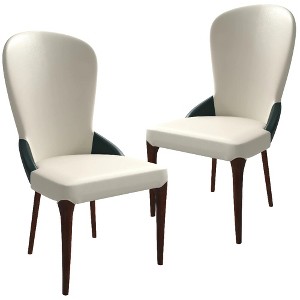 LeisureMod Havana Modern Leather Dining Chair – High Back Side Chair with Curved Backrest and Rubberwood Legs for Kitchen and Dining Room Set of 2 - 1 of 4