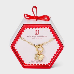 14K Gold Dipped Cubic Zirconia Puffy Heart Charm Initial Necklace - A New Day™ Gold - 1 of 4