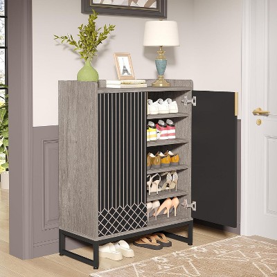 Modern Black and Gray Wooden 5-Tier Shoe Rack Cabinet