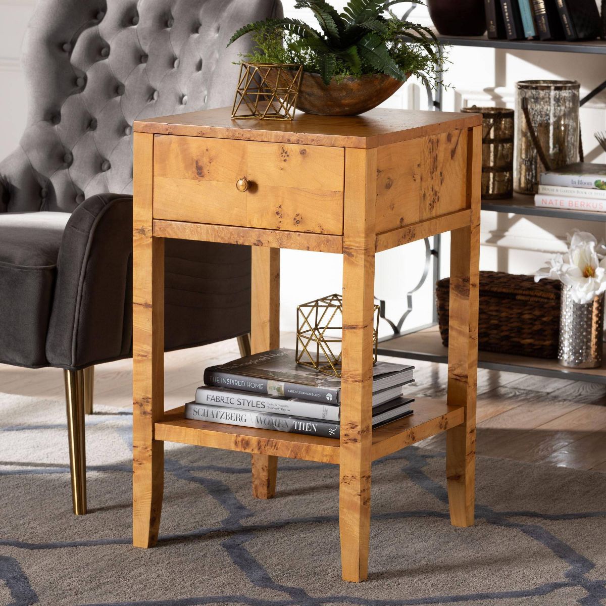 bali & pari Ghina Wood 1 Drawer Nightstand Light Mappa Burl - thumbnail 8