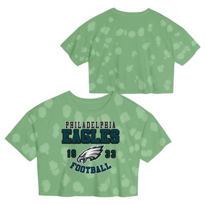 NFL Philadelphia Eagles Girls' Short Sleeve Bubble Tie-Dye Cropped T-Shirt