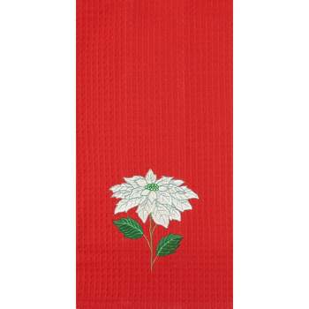 C&F Home Poinsettia on Red Waffle Weave Kitchen Towel