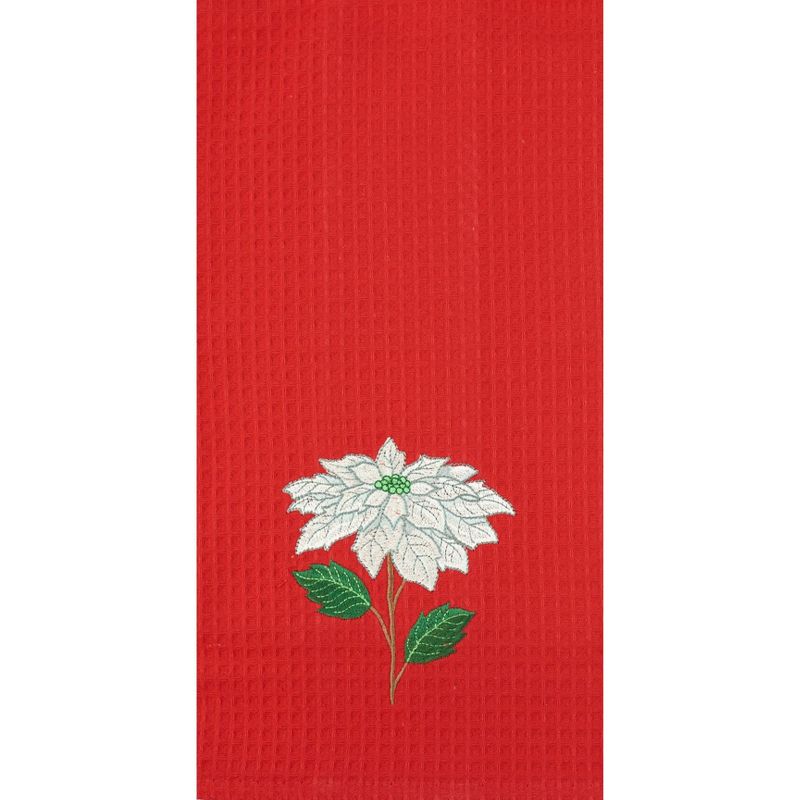 C&F Home Poinsettia on Red Waffle Weave Kitchen Towel, 1 of 2