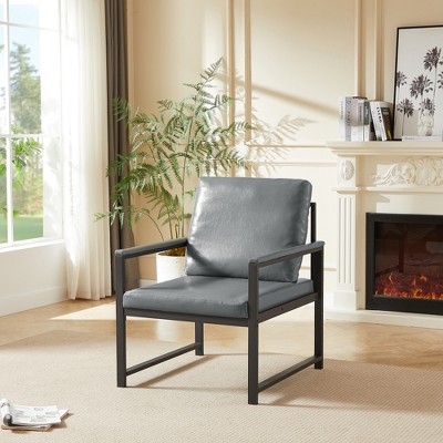 Runesay Gray Retro Leisure Accent Chair with Extra Soft Padded and Cushion, Metal Armrests