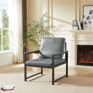 Runesay Gray Retro Leisure Accent Chair with Extra Soft Padded and Cushion, Metal Armrests - 1 of 4